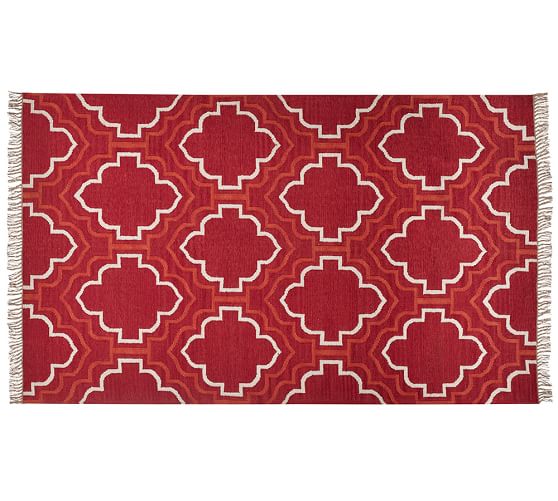 Pottery Barn BORDEN TILE RECYCLED YARN INDOOR/OUTDOOR RUG - RED