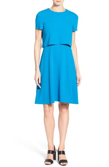 BOSS 'Dicenda' Short Sleeve Popover Fit & Flare Dress Sea Blue