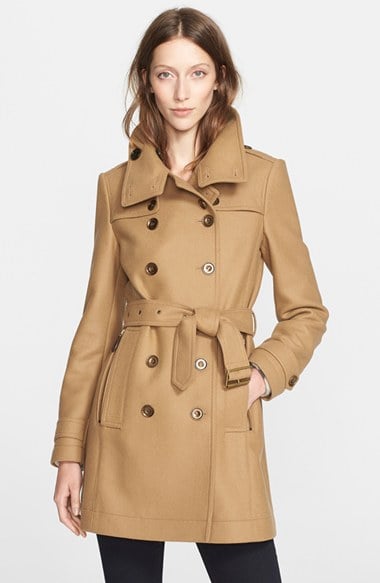 Burberry Brit 'Daylesmoore' Wool Blend Double Breasted Trench Coat Black Camel