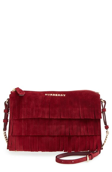 Burberry 'Peyton' Fringe Suede Crossbody Bag Cherry Nordstrom Winter Clearance Sale