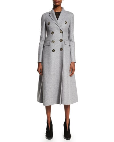 Burberry Prorsum Double-Breasted Cashmere Long Coat Light Gray Melange