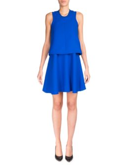Carven Sleeveless Satin Popover Dress Royal Blue Bleu Roy