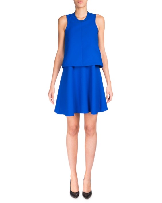 Carven Sleeveless Satin Popover Dress Royal Blue Bleu Roy
