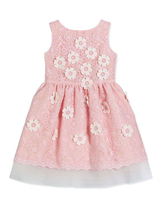 Charabia Sleeveless Floral Lace A-Line Dress, Pink, Size 2-6 Light Pink