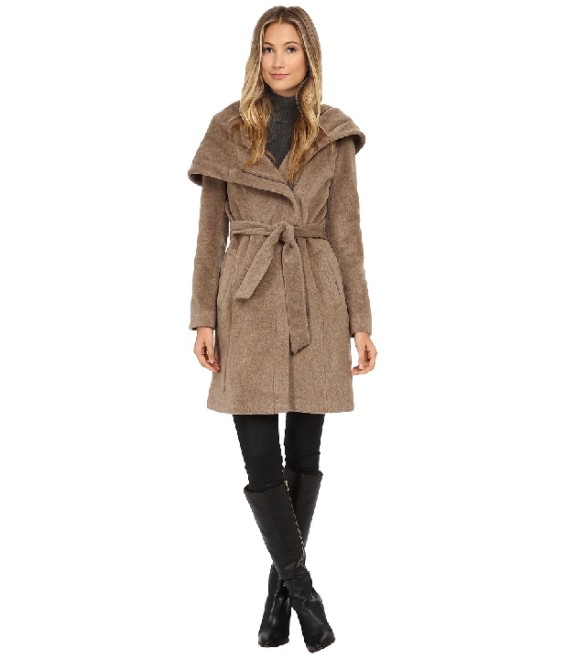 Cole Haan Belted Coat with Oversized Hood Maple Sugar 