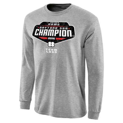 DENNY HAMLIN HEATHER GRAY 2016 DAYTONA 500 CHAMPION CAMBER LONG SLEEVE T-SHIRT 2016 daytona 500 winner denny hamlin