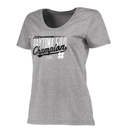 DENNY HAMLIN WOMEN'S HEATHER GRAY 2016 DAYTONA 500 CHAMPION WINNER'S CIRCLE CLASSIC FIT T-SHIRT