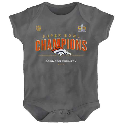DENVER BRONCOS INFANT GRAY SUPER BOWL 50 CHAMPIONS TROPHY COLLECTION LOCKER ROOM BODYSUIT