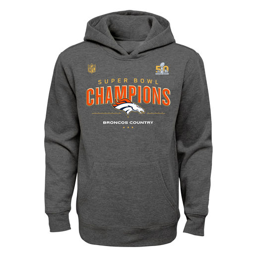 DENVER BRONCOS YOUTH GRAY SUPER BOWL 50 CHAMPIONS TROPHY COLLECTION LOCKER ROOM PULLOVER HOODIE