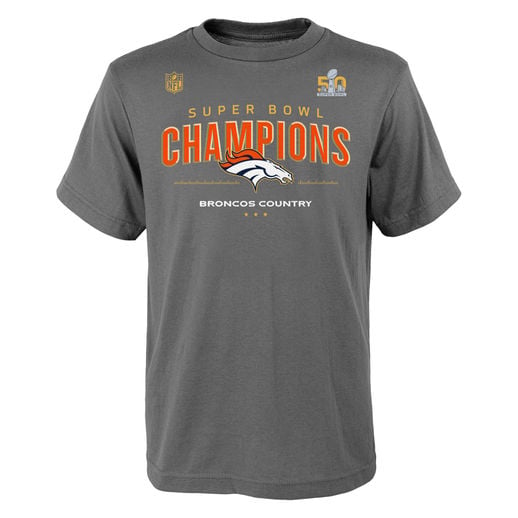 DENVER BRONCOS YOUTH GRAY SUPER BOWL 50 CHAMPIONS TROPHY COLLECTION LOCKER ROOM T-SHIRT