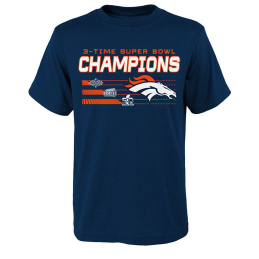 DENVER BRONCOS YOUTH NAVY SUPER BOWL 50 CHAMPIONS 3-TIME CHAMPS PUMP UP THE VOLUME T-SHIRT