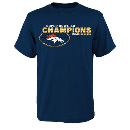 DENVER BRONCOS YOUTH NAVY SUPER BOWL 50 CHAMPIONS BRILLIANCE T-SHIRT