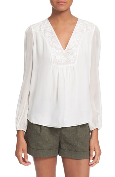 Diane von Furstenberg 'Maslyn' Embroidered Silk Top Ivory
