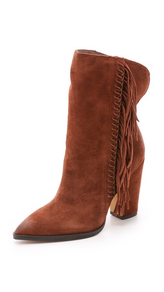 Dolce Vita Ileen Suede Fringe Booties Chestnut