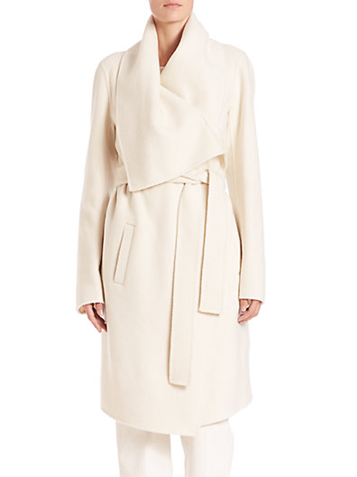 Donna Karan Clutch Cashmere Wrap Coat Ecru