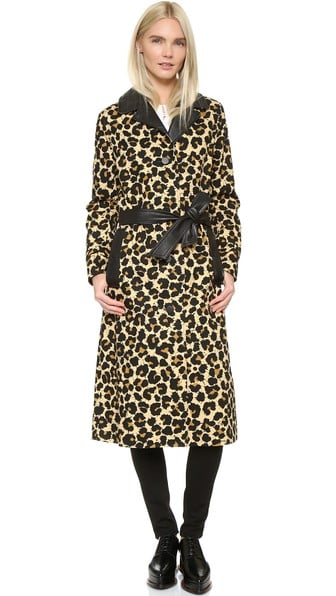 EDUN Leopard Coat Leopard Print with Leather Trim trench coats spring