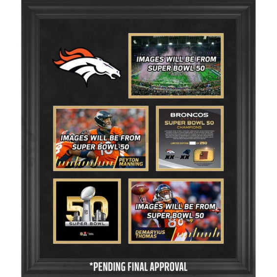 FANATICS AUTHENTIC DENVER BRONCOS FRAMED 20" X 24" SUPER BOWL 50 CHAMPIONS COLLAGE WITH A PIECE OF GAME-USED FOOTBALL - LIMITED EDITION OF 250