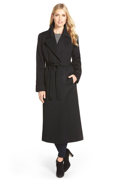 Fleurette Notch Collar Long Cashmere Wrap Coat Black