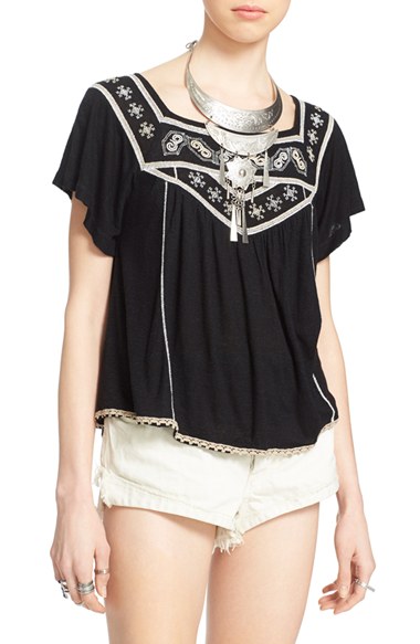 Free People 'Muse' Embroidered Blouse Black