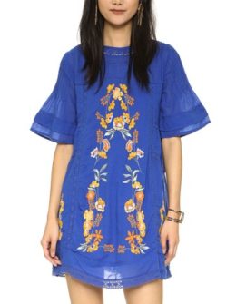 Free People Perfectly Victorian Embroidered Mini Dress Bluebird