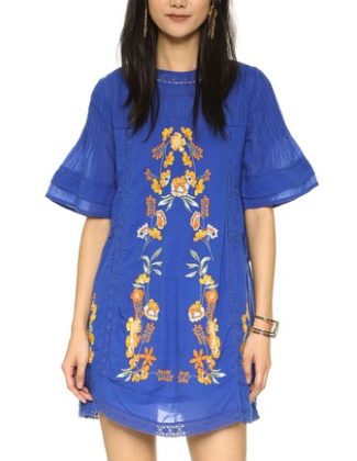 Free People Perfectly Victorian Embroidered Mini Dress Bluebird