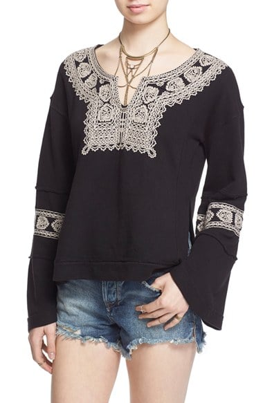  Free People 'Santa Maria' Embroidered Cotton Pullover Black Antique Combo