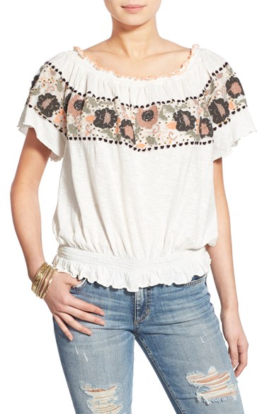 Free People 'Sienna' Embroidered Top Ivory