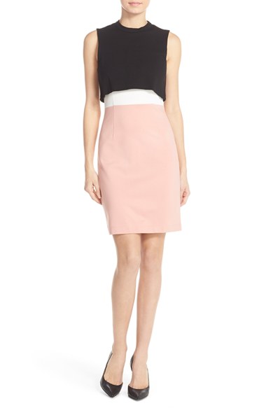 French Connection Colorblock Woven Popover Dress Black Summer White Rose Tan
