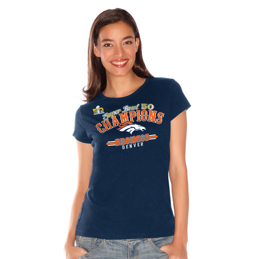 G-III 4HER BY CARL BANKS DENVER BRONCOS WOMEN'S NAVY SUPER BOWL 50 CHAMPIONS ENDZONE FASHION T-SHIRT