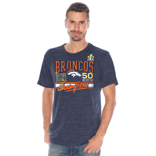 G-III SPORTS BY CARL BANKS DENVER BRONCOS NAVY SUPER BOWL 50 CHAMPIONS CHAMPIONSHIP TRI-BLEND T-SHIRTT-SHIRT
