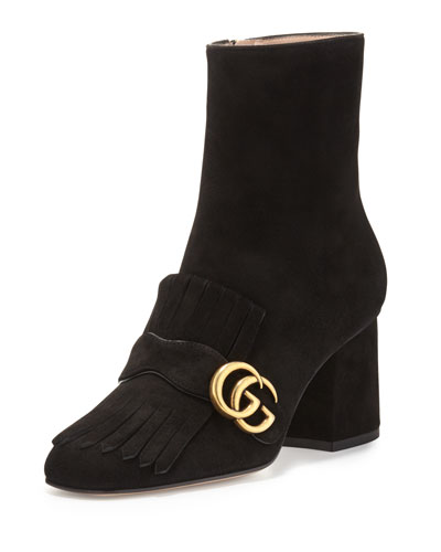 Gucci GG Fringe-Trim Suede Bootie Black