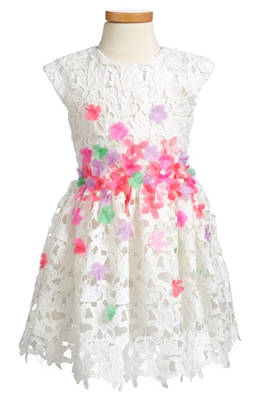 Halabaloo Flower Appliqué Lace Party Dress (Toddler Girls, Little Girls & Big Girls) White