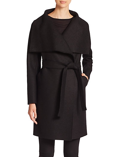 Harris Wharf London Wool Volcano Wrap Coat Black