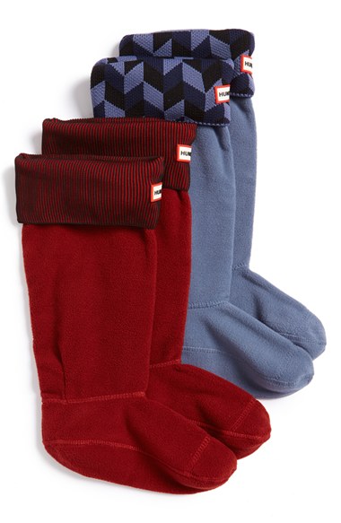Hunter Original Tall Knit Cuff Boot Socks (2-Pack) (Women) Lava Red/Mineral Blue Nordstrom Winter Clearance Sale