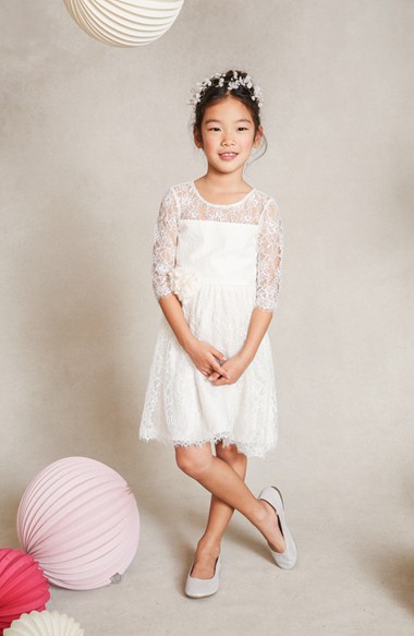 Jenny Yoo 'Annie' Floral Appliqué Lace Dress (Toddler, Little Girls & Big Girls) Ivory