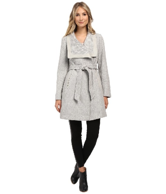 Jessica Simpson Basketweave Wrap Coat in Grey