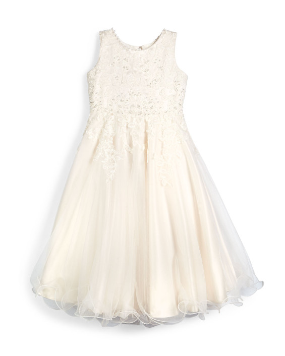 Joan Calabrese Sleeveless Beaded Lace & Tulle Dress Ivory lace easter dresses for little girls 2016