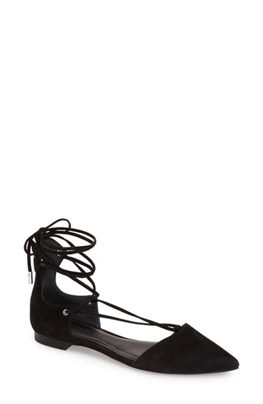 KENDALL + KYLIE 'Sage' Lace-Up Pointy Toe Flat (Women) Black Suede