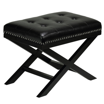 Kayla X Bench Tufted Black Leather Ottoman by Cortesi Home