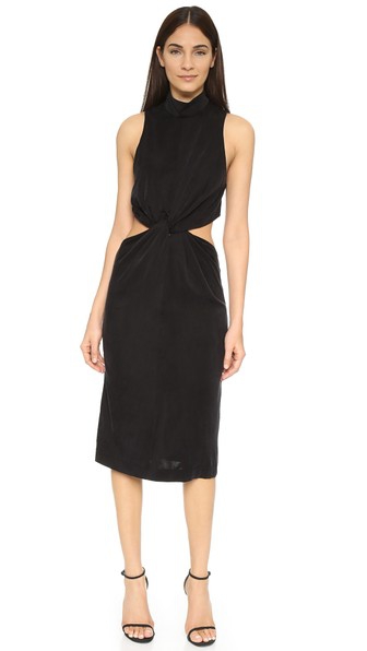Kendall + Kylie Knot-Front Jersey Dress in Black