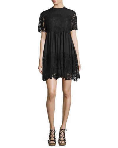 Kendall + Kylie Short-Sleeve Lace Babydoll Dress Black or White