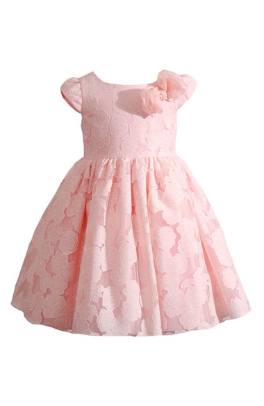 Kleinfeld Pink Burnout Lace Cap Sleeve Dress (Baby Girls) Pink