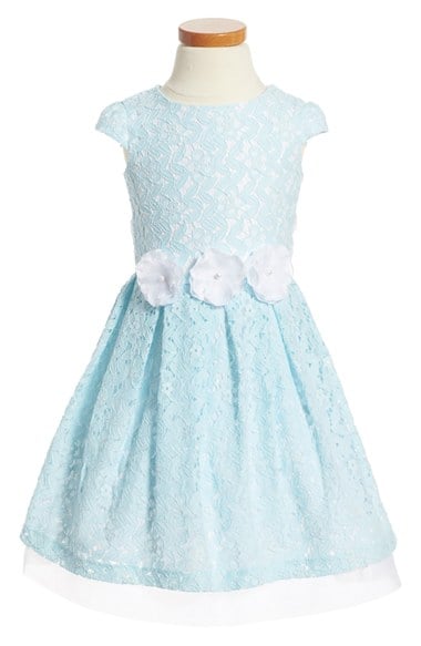 LITTLE ANGELS Cap Sleeve Lace Party Dress (Toddler Girls & Little Girls) Blue