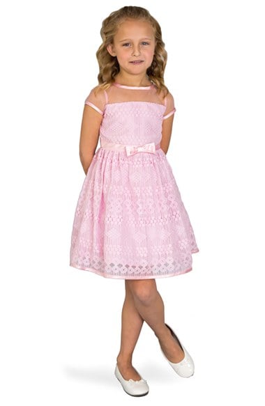 LITTLE ANGELS Illusion Yoke Geo Lace Dress (Toddler Girls & Little Girls) Pink lace easter dresses for toddler girls