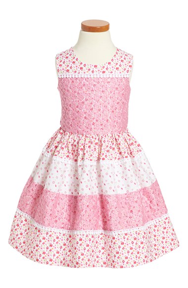 LITTLE ANGELS Sleeveless Cotton Poplin Floral Print Lace Sundress (Toddler Girls & Little Girls) Pink