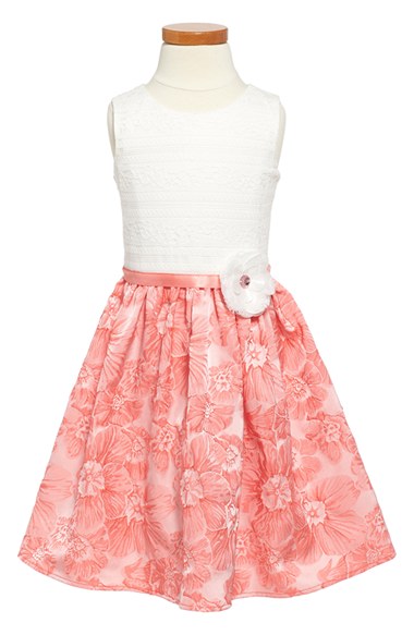 LITTLE ANGELS Sleeveless Floral Print Party Dress (Toddler Girls & Little Girls) Coral