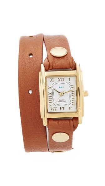 La Mer Collections Leather Strap Wrap Watch Mocha