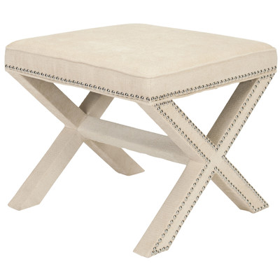 Leia Ottoman with Nailhead Trim in Taupe by Mercury Row
