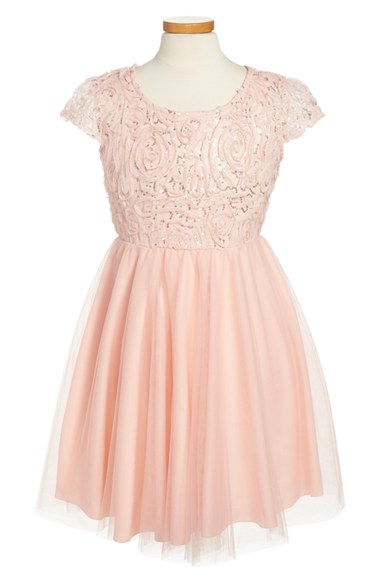 Love, Nickie Lew Sequin Floral & Tulle Dress (Big Girls) Blush Pink