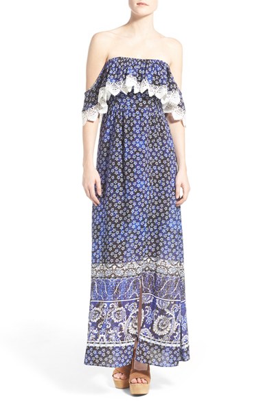 Lovers + Friends 'Anemone' Off the Shoulder Dress Royal Scarf